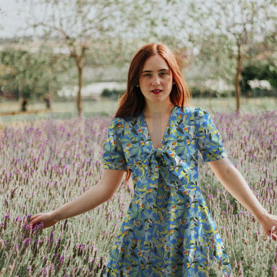 LEINEN VISKOSE CRÊPE DIGITAL BLUMEN KOBALTBLAU #7