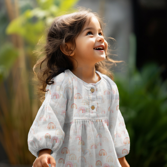 MUSSELIN DIGITAL REGENBÖGEN WEISS #7