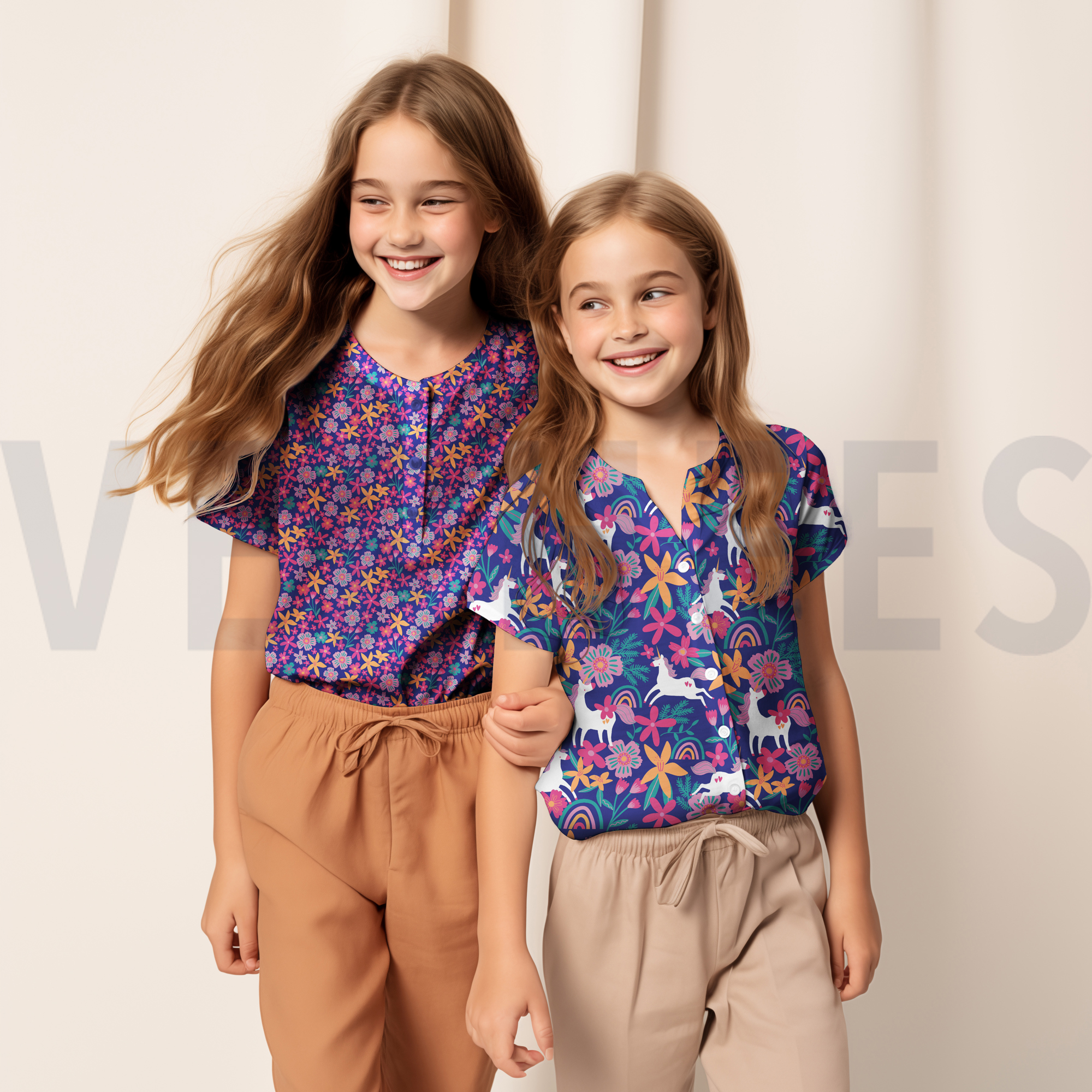 FINE POPLIN FLOWERS AND UNICORNS COBALT (high resolution) #7