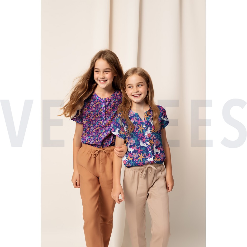 FINE POPLIN FLOWERS AND UNICORNS COBALT #7