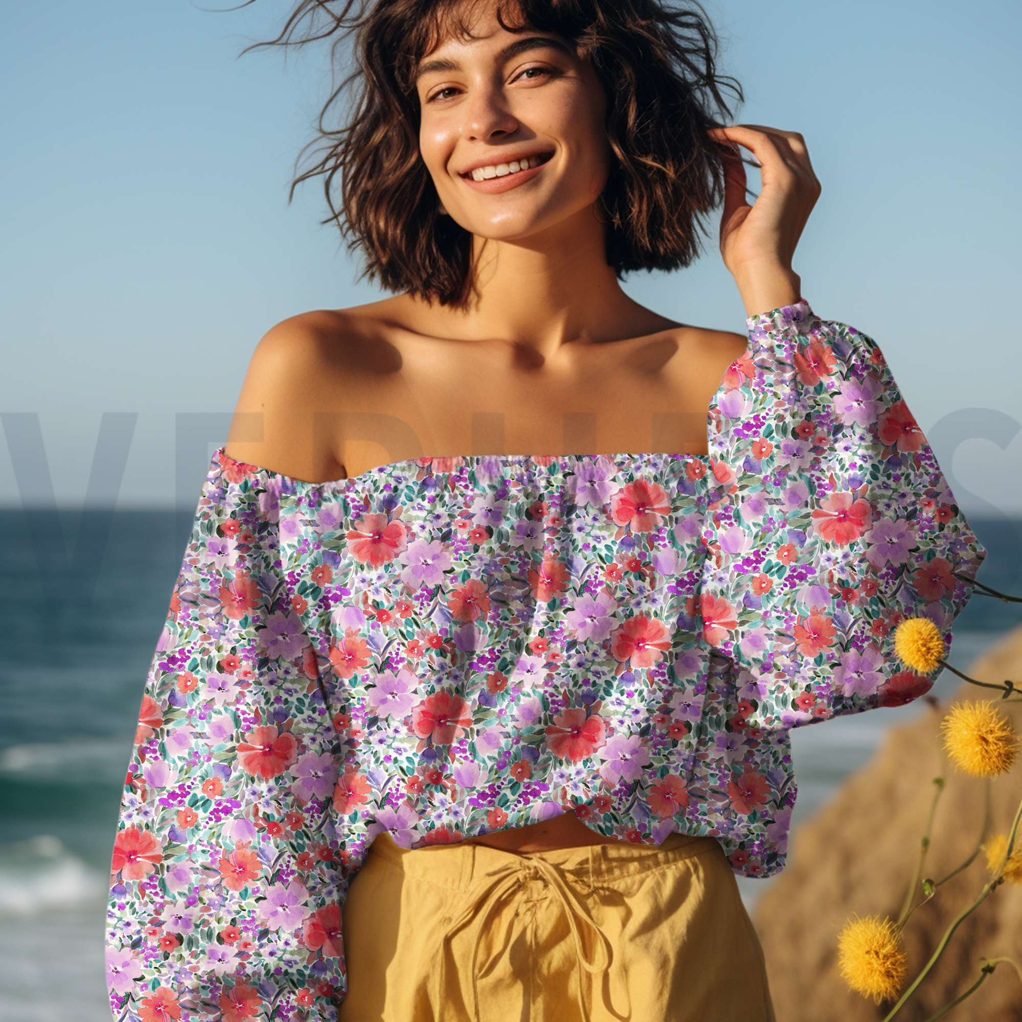 FINE POPLIN DIGITAL FLOWERS MAUVE (high resolution) #7