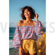 FINE POPLIN DIGITAL FLOWERS MAUVE (thumbnail) #7