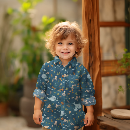 POPELINE DE COTON DIGITAL BALEINES PÉTROLE #7