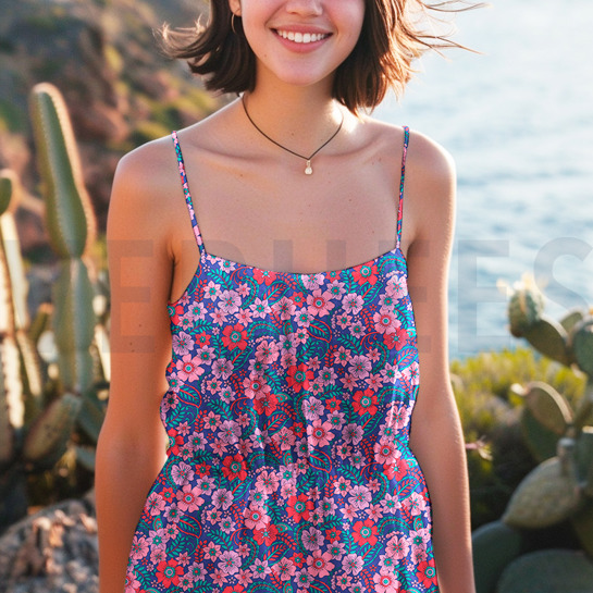 KATOENEN POPLIN BLOEMEN FUCHSIA #7