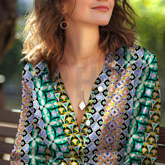 KATOEN SATIJN DIGITAAL GEOMETRISCH BLAUW #7