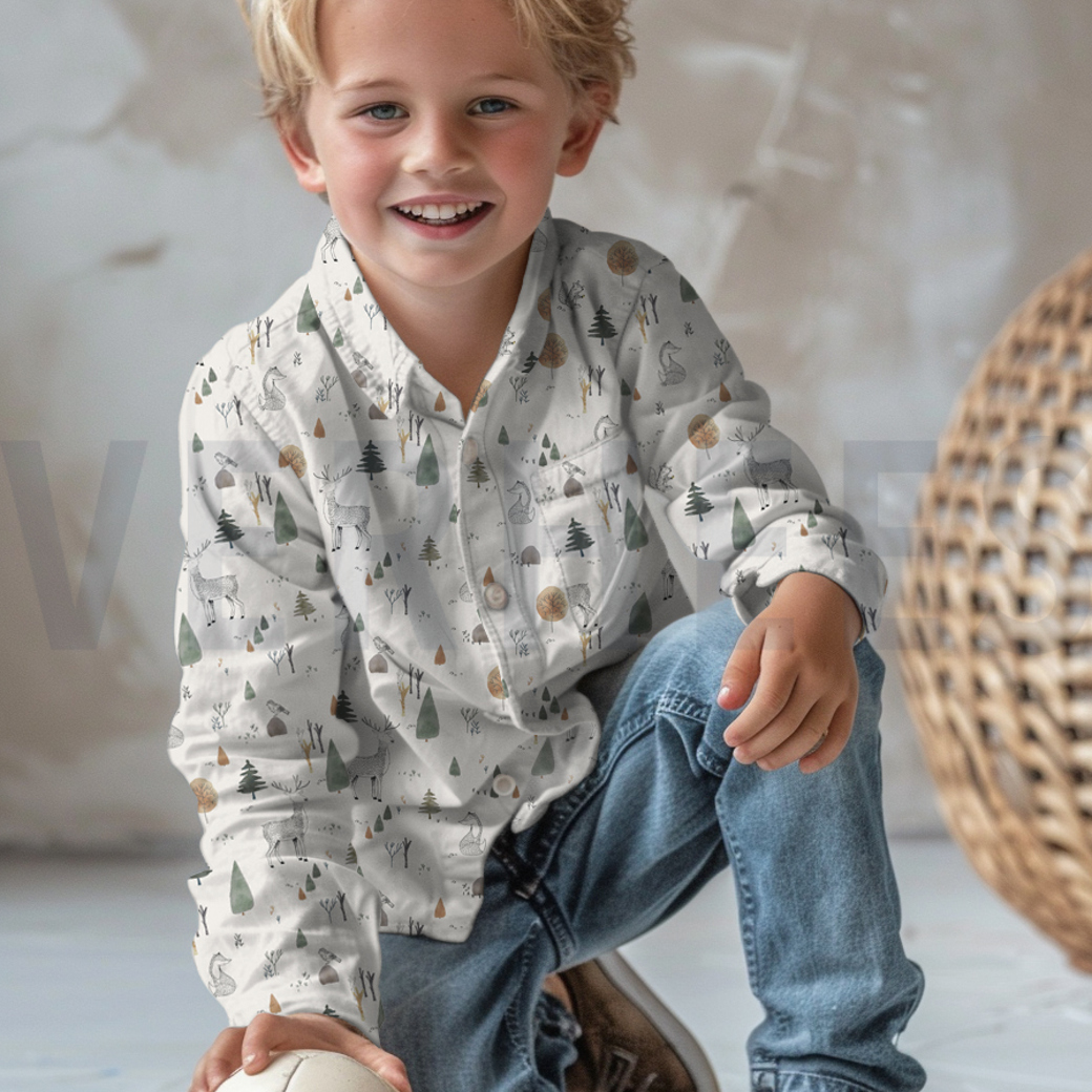 FINE POPLIN DIGITAL FOREST ANIMALS OFF-WHITE #7