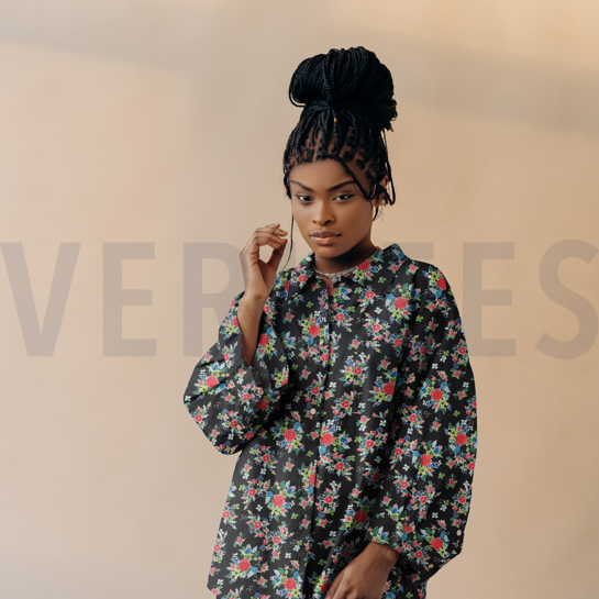 LENZING™ ECOVERO™ DIGITAL BLUMEN SCHWARZ #7