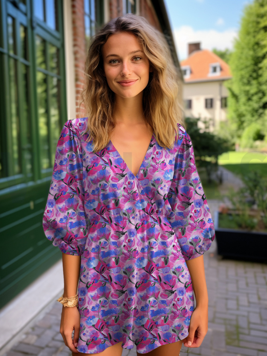 LENZING™ ECOVERO™ DIGITAL FLOWERS PURPLE #7