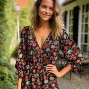 VISCOSE STRETCH DIGITAL FLOWERS BLACK (thumbnail) #7