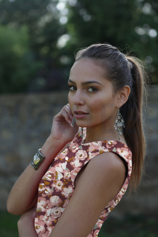 VISCOSE POPLIN STRETCH DIGITAL FLOWERS NAVY #7