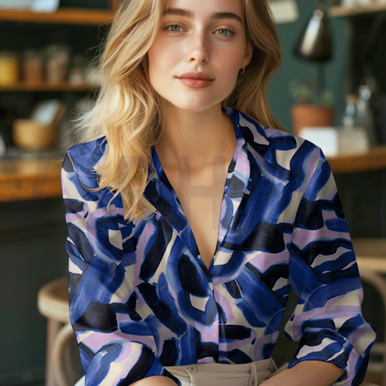 VISCOSE RADIANCE DIGITAAL ABSTRACT KOBALTBLAUW #7