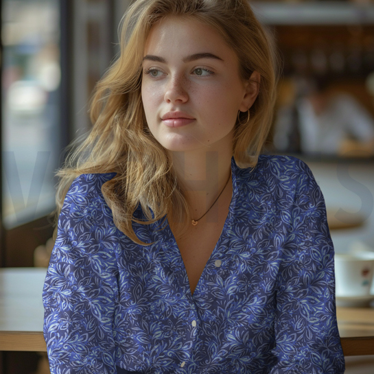 VISCOSE RADIANCE DIGITAL FLEURS BLEU MARINE #7