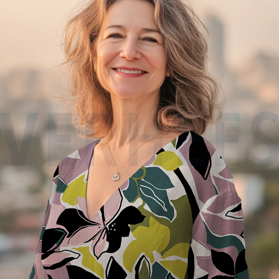 LENZING™ ECOVERO™ BLOEMEN ORANJE / ROOD #7