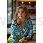 VISCOSE SATIN DIGITAL FLOWERS NAVY (thumbnail) #7