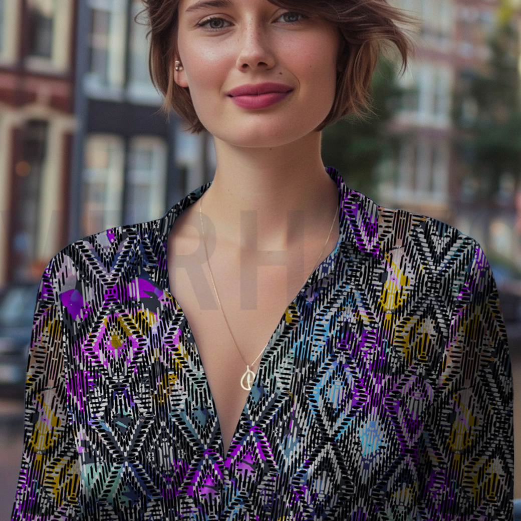 COTTON SATIN DIGITAL GEOMETRIC NAVY #7