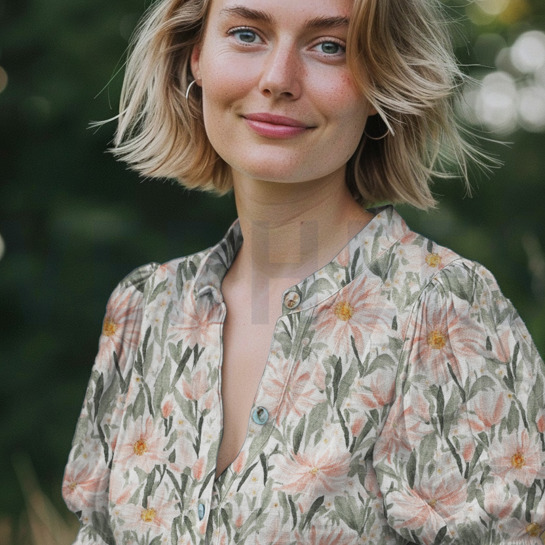 DOUBLE GAUZE DIGITAAL BLOEMEN WIT #7