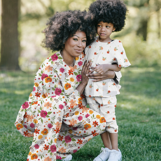 DOUBLE GAZE DE COTON FLEURS ROSE #7