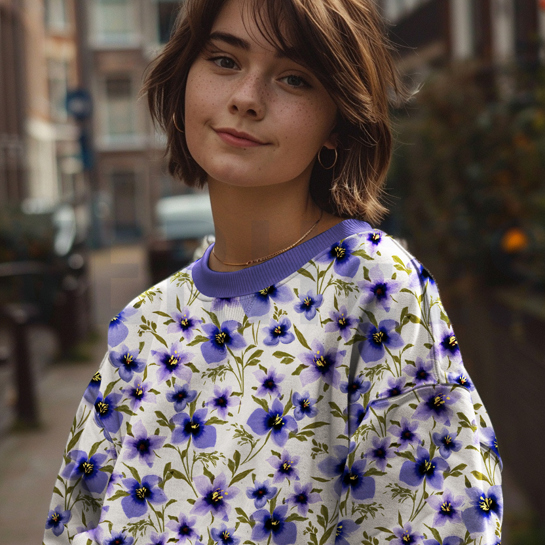 FRENCH TERRY DIGITAL FLOWERS OFF-WHITE #7