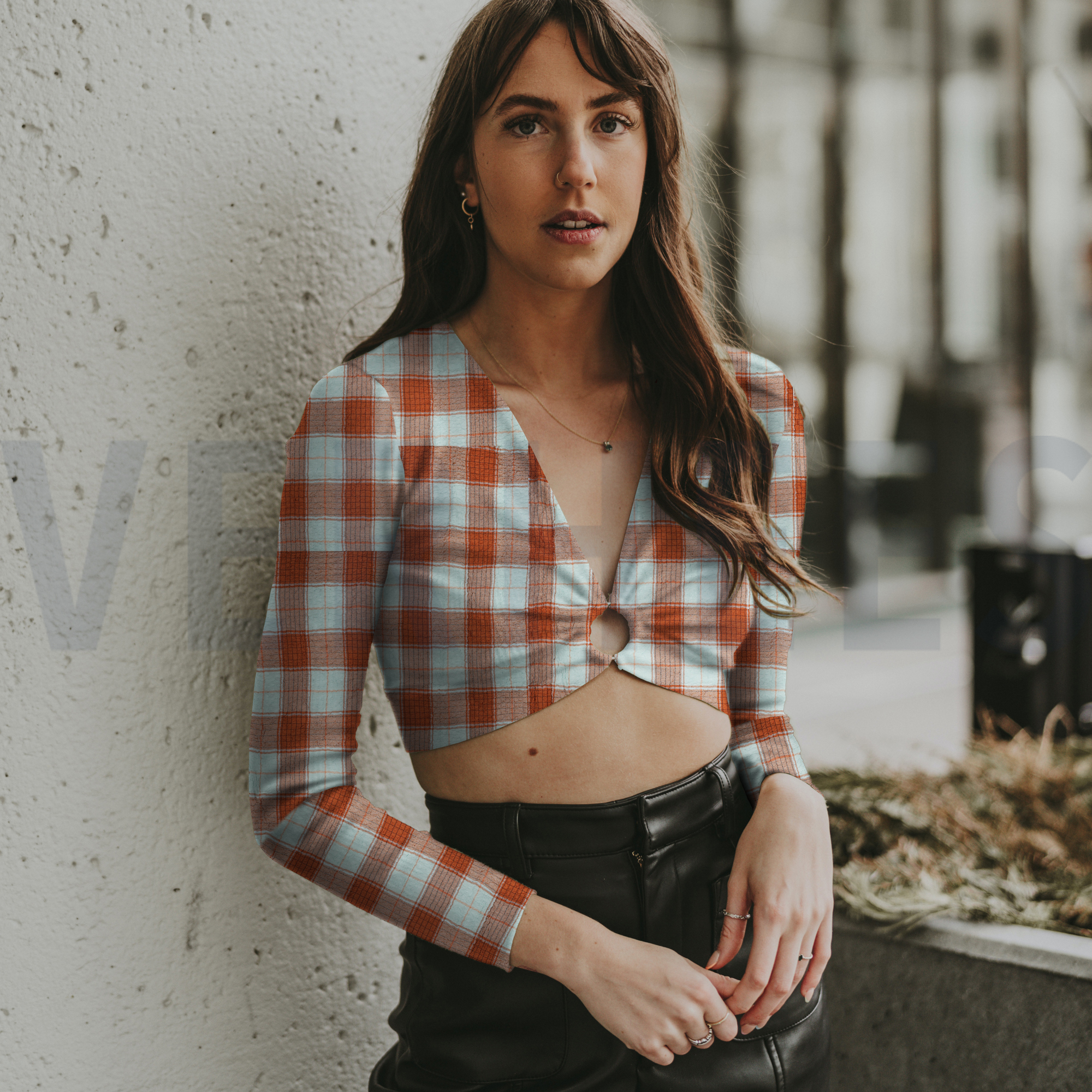 VISCOSE CRINKLE CHECK PEACH (high resolution) #7