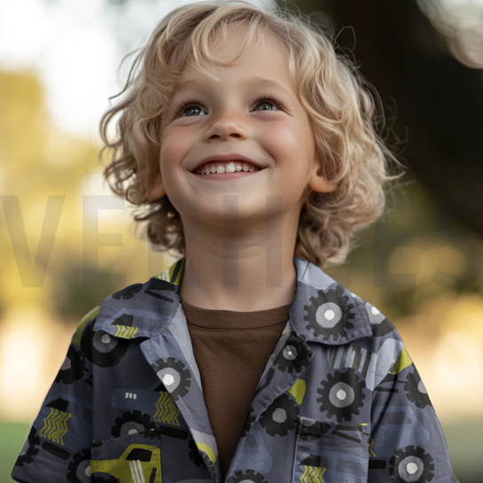 FINE POPLIN DIGITAL MONSTERTRUCKS NAVY #7