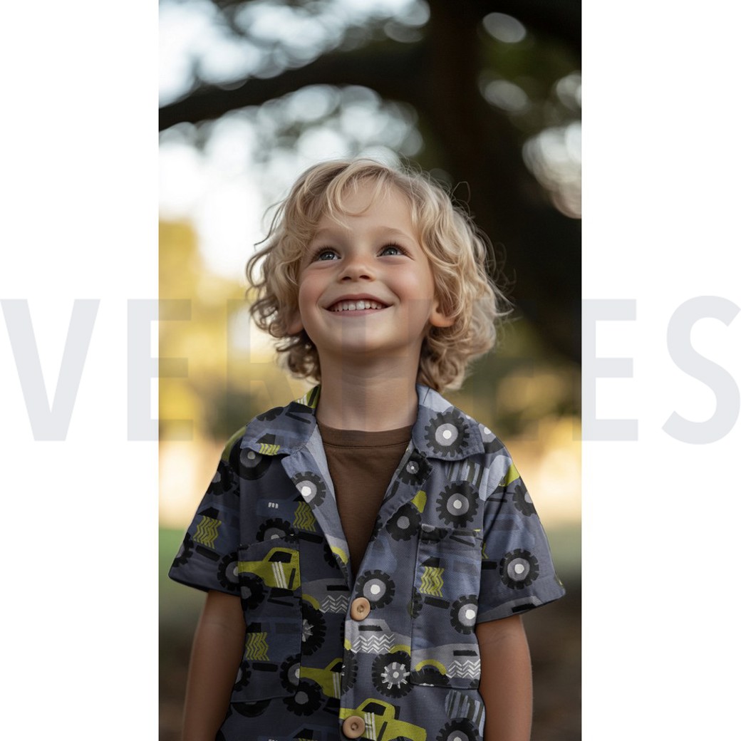FINE POPLIN DIGITAL MONSTERTRUCKS NAVY #7