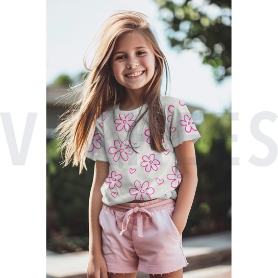 JERSEY MELANGE NEON FLOWERS ECRU #7