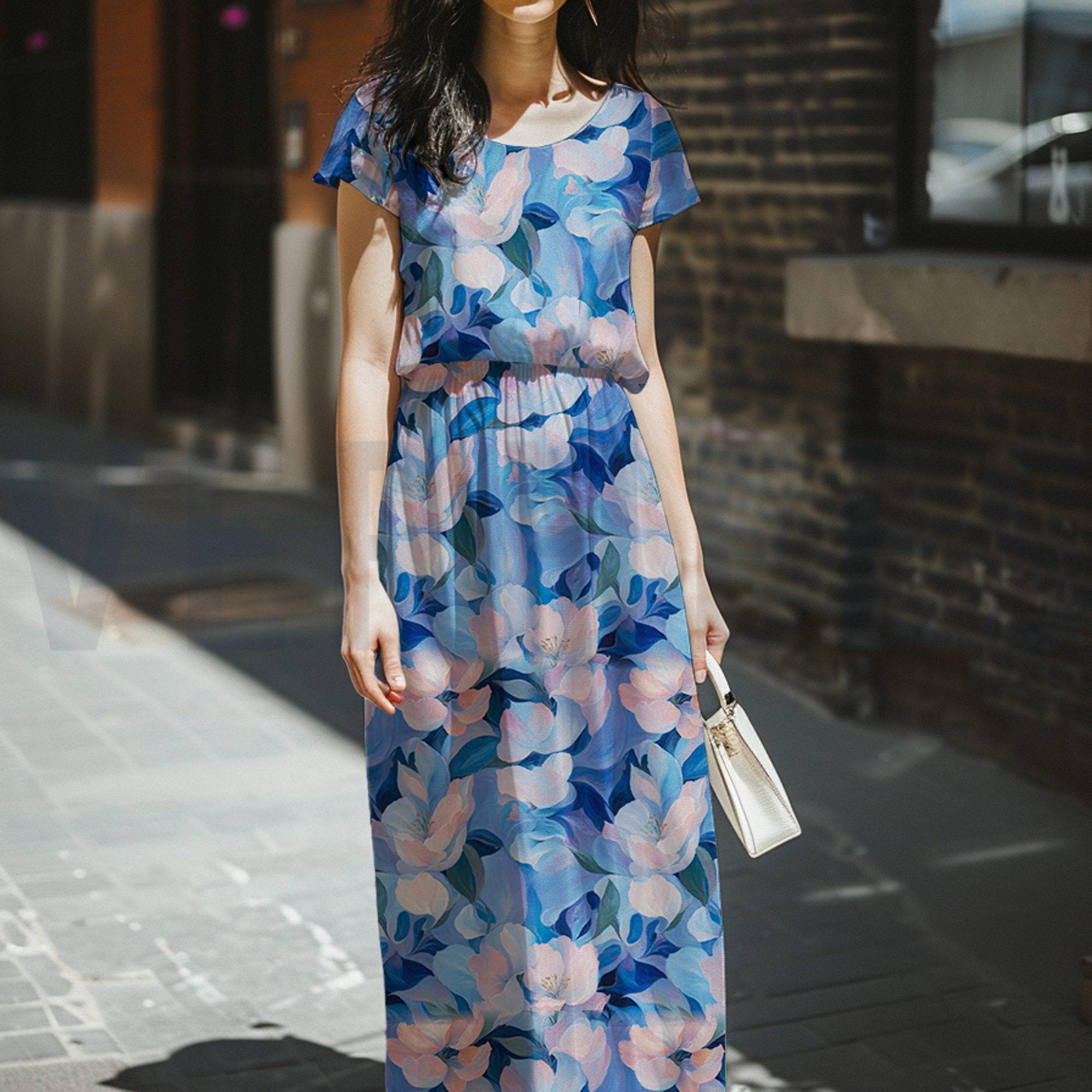 VISCOSE STRETCH DIGITAL FLOWERS BLUE (high resolution) #7