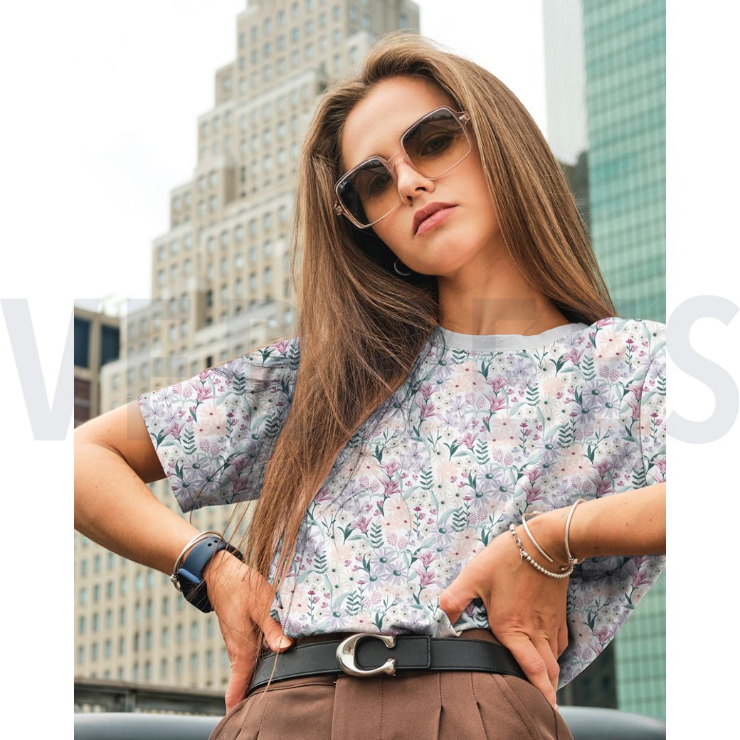 JERSEY DIGITAL FLOWERS NAVY #7