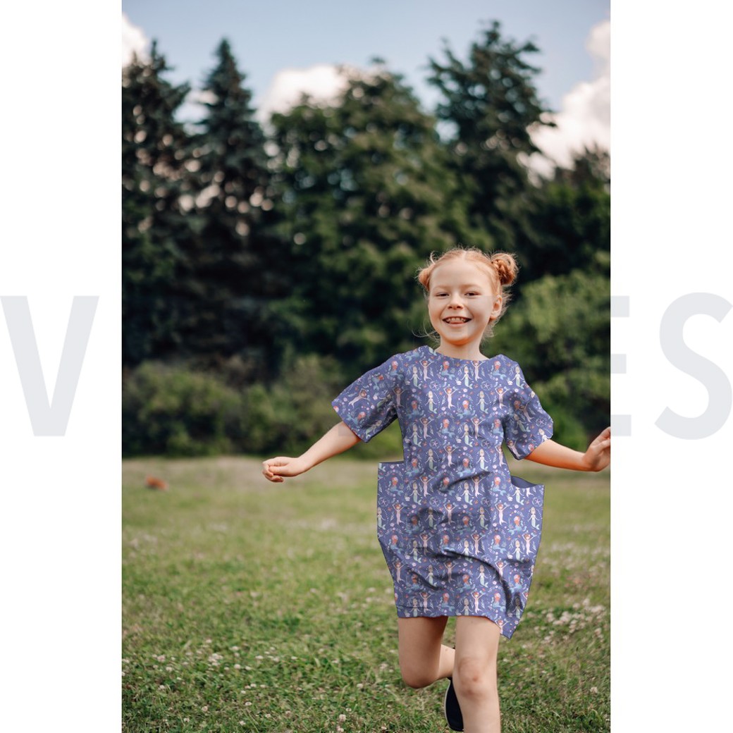 POPLIN DIGITAL MERMAIDS NAVY #7