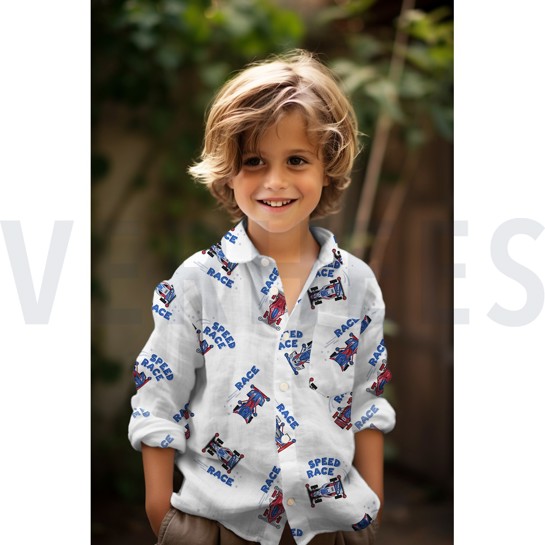 FINE POPLIN DIGITAL RACE CARS WHITE #7