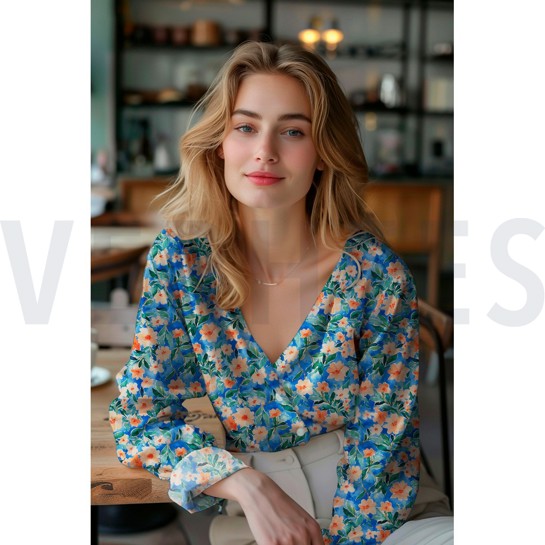 VISCOSE RADIANCE DIGITAL FLOWERS BLUE #7