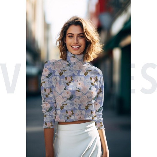 VISCOSE JERSEY DIGITAL FLOWERS LIGHT BLUE #7