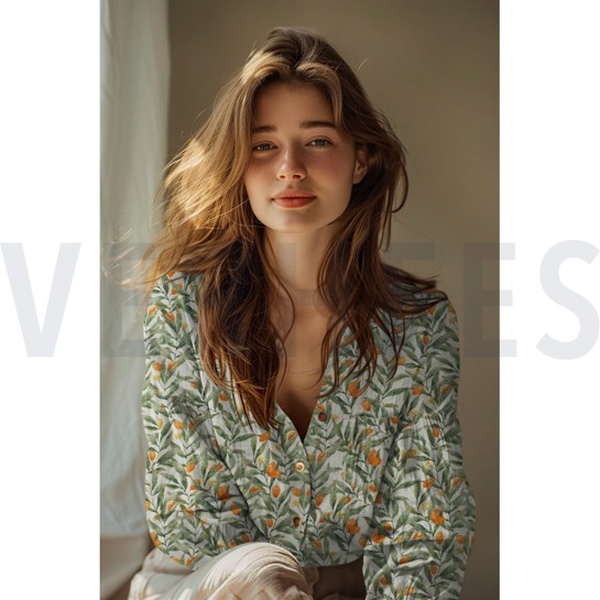 DOUBLE GAUZE DIGITAL LEAVES OFFWHITE #7