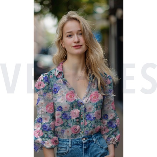 MUSSELIN DIGITAL BLUMEN PETROL #7