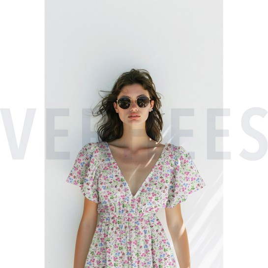 DOUBLE GAZE DE COTON FLEURS BLANC CASSÉ #7