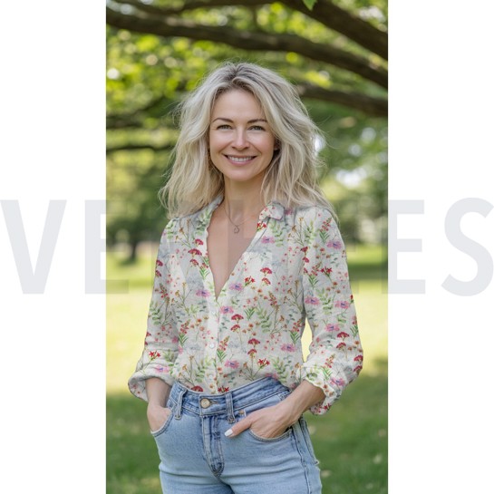 DOUBLE GAUZE DIGITAL FLOWERS WHITE #7