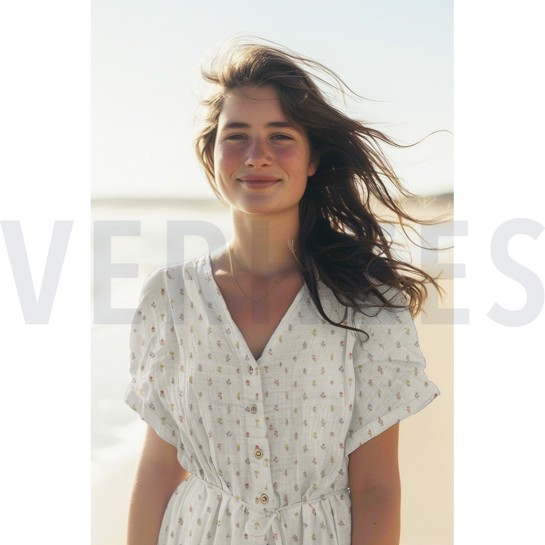 DOUBLE GAUZE GOTS DIGITAL FLOWERS NATURAL #7