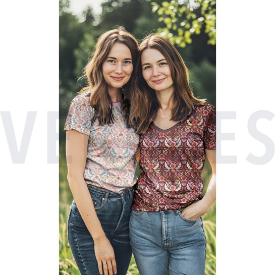 JERSEY DIGITAL FLOWERS DARK RED #7