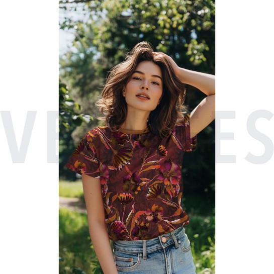 JERSEY DIGITAL FLOWERS BORDEAUX #7