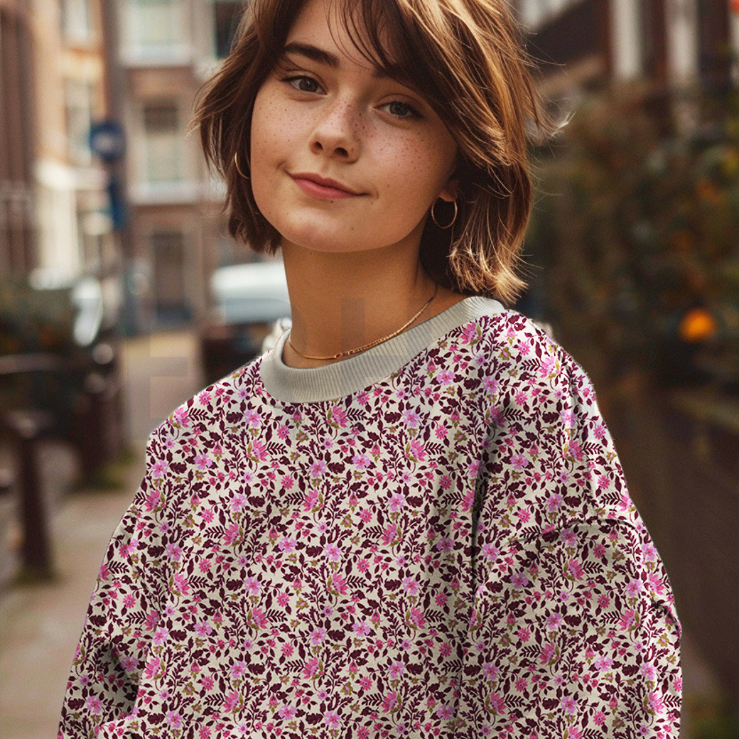 FRENCH TERRY DIGITAL FLOWERS OFF-WHITE #7