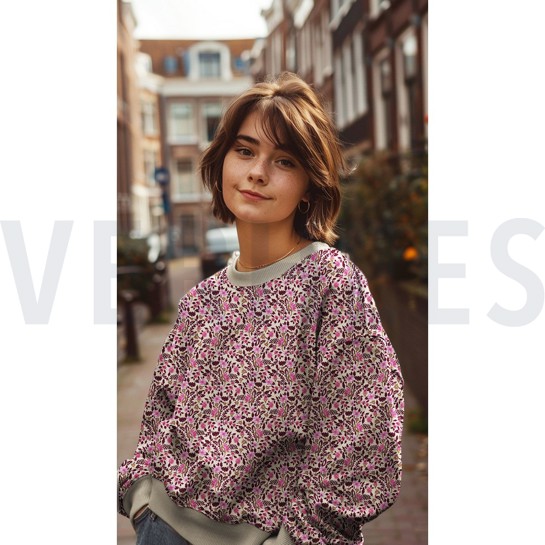 FRENCH TERRY DIGITAL FLOWERS OFF-WHITE #7