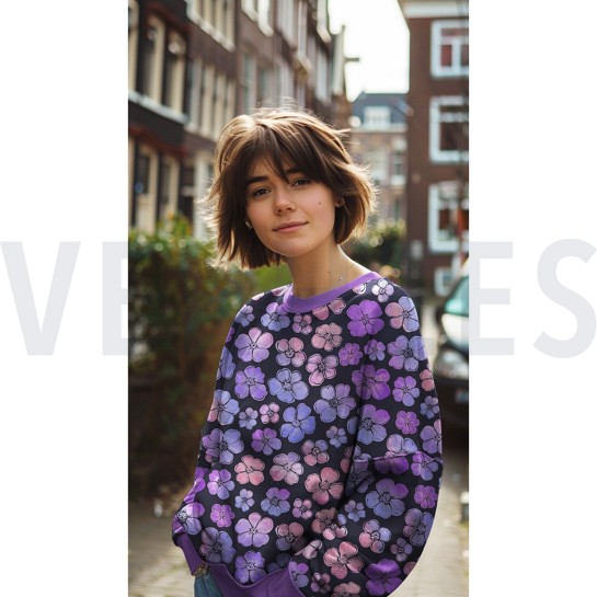 FRENCH TERRY DIGITAL FLOWERS NAVY #7