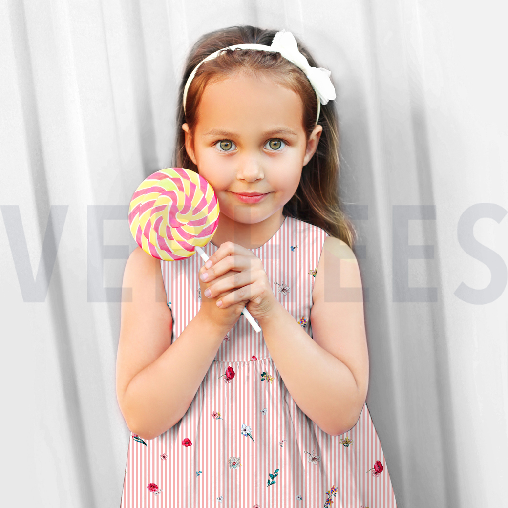 POPLIN DIGITAL FLOWERS WITH STRIPES LIGHT YELLOW #7