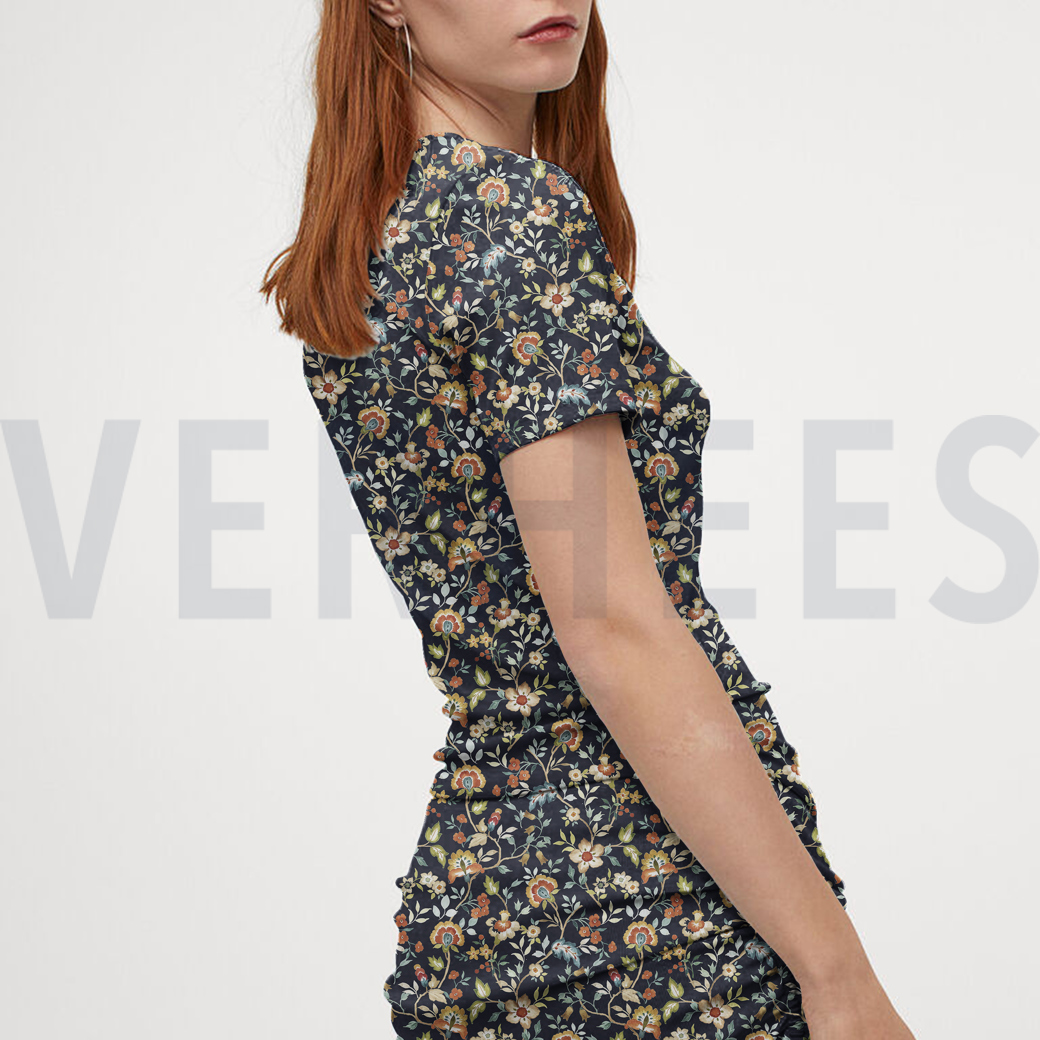 RIB JERSEY DIGITAL FLOWERS NAVY #7