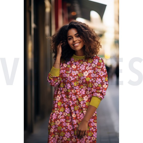 FRENCH TERRY FLOWERS BLACK/ BLUE #7