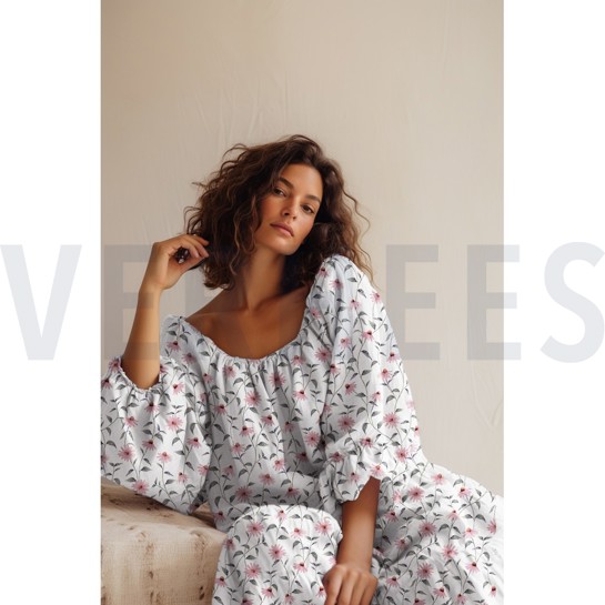 DOUBLE GAUZE GOTS DIGITAL FLOWERS WHITE #7