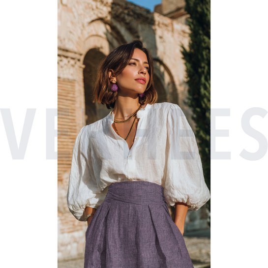 LINEN COTTON YARN DYED PURPLE/ NAVY #7