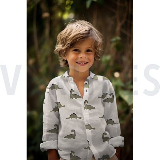 DOUBLE GAUZE GOTS NATURAL DINOSAURS NATURAL #7