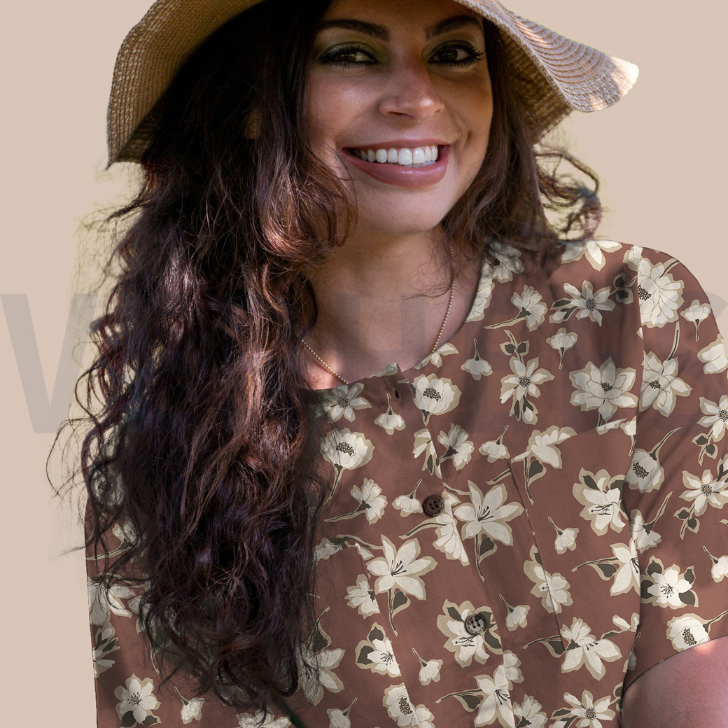 LINEN WASHED BIG FLOWERS LIGHT SAND #7