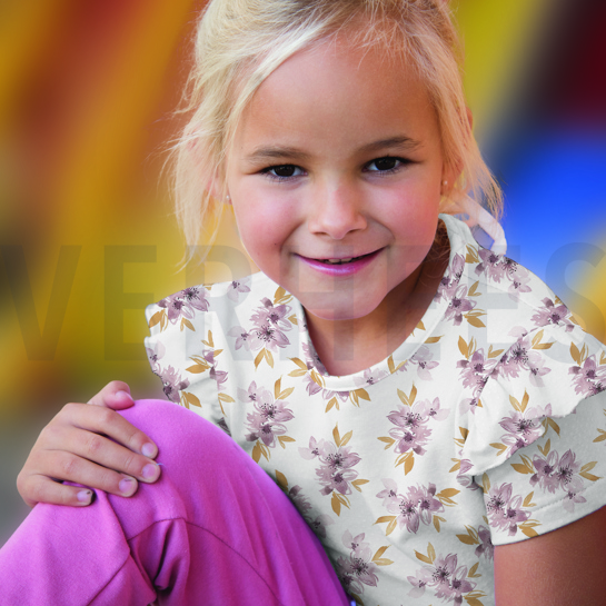 JERSEY DIGITAL FLOWERS AND LEAVES WHITE/ LAVENDER #7